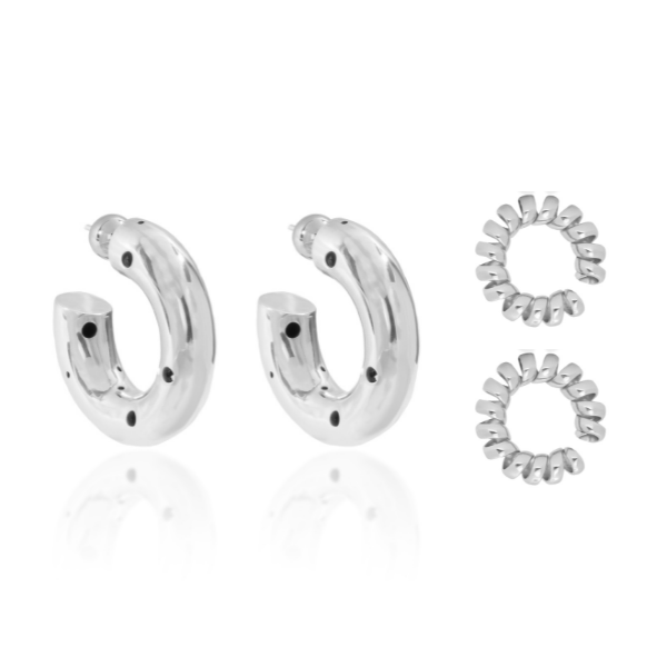 SILVER SET (BIG HOOPS SILVER + 2 MEDIUM SPIRAL EARCUFF SILVER)