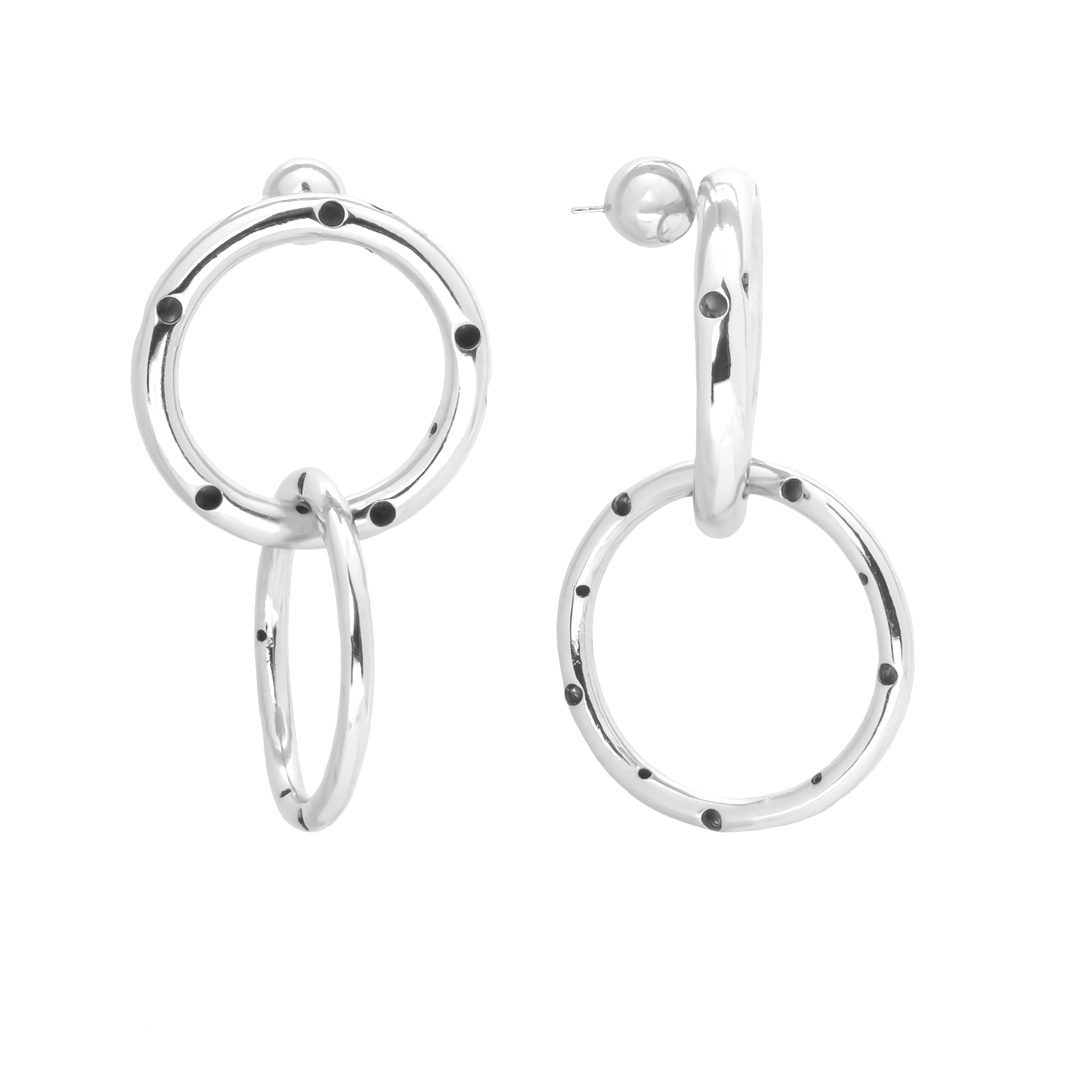 TWO RING EARRINGS MEDIUM SILVER