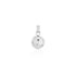 Big silver sphere pendant with a polished finish and delicate perforations featuring a sleek hoop attachment.