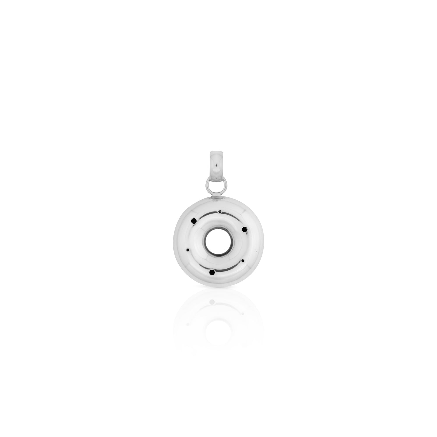 Silver big donut-shaped pendant with a polished finish and subtle perforations, featuring a thick design and a sleek hoop attachment.