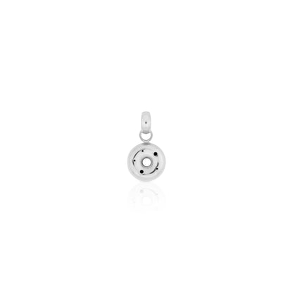 Silver small donut-shaped pendant with a polished finish and subtle perforations, featuring a thick design and a sleek hoop attachment.